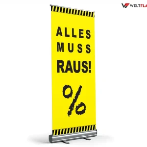 Alles muss raus! Roll-Up Banner – Werbebanner / gelb