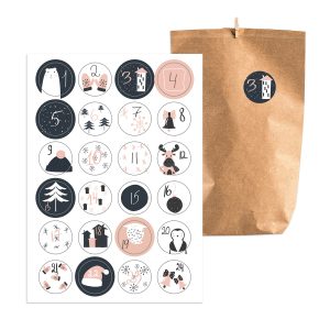 Adventskalender zum Befüllen Sweetly 24 Kraftpapiertüten braun Kraftpapier Geschenktüten Weihnachten, Weihnachtskalender Bastelset inkl. Zahlenaufkleber, Accessoires und Klammern von pajoma